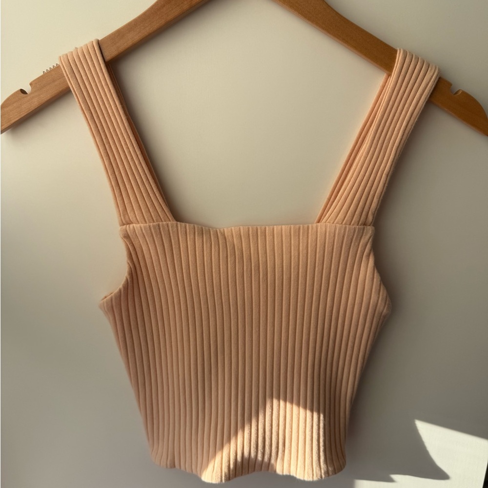 American Eagle Outfitters Pink Ribbed Crop Tank Top
